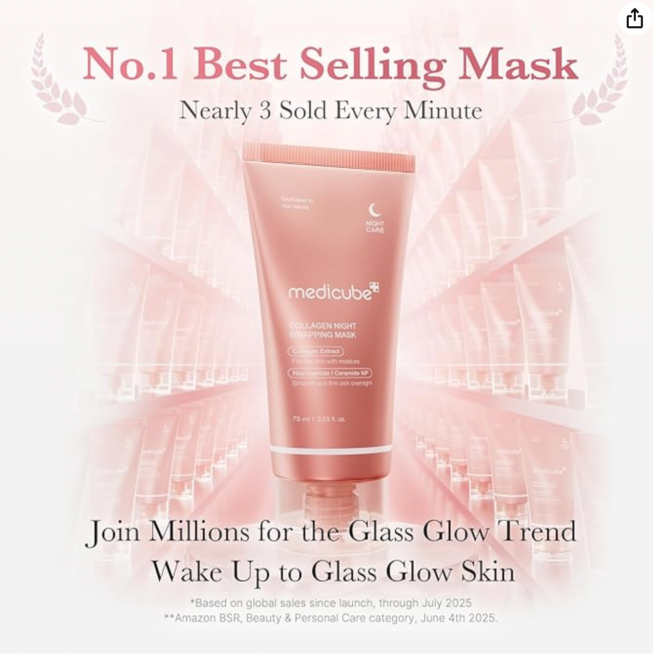 Medicube Collagen Overnight Wrapping Peel Off Facial Mask Pack - Elasticity & Hydration Care, Reduces Sagging & Dullness - Hydrolyzed Collagen For Glowing Skin - Korean Skin Care, 2.53 fl.oz