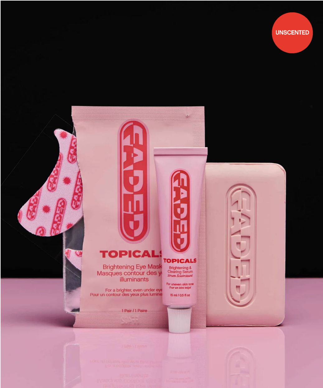 Faded Starter Kit For Discoloration + Uneven Skintone 1.75 fl oz (1 bar) | 15 ml (serum) | 1 pair (eye mask)